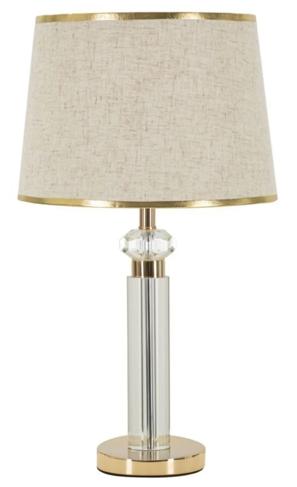 Lampe de table Praga métal doré abat-jour tissu beige bordure dorée