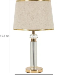Lampe de table Praga métal doré abat-jour tissu beige bordure dorée