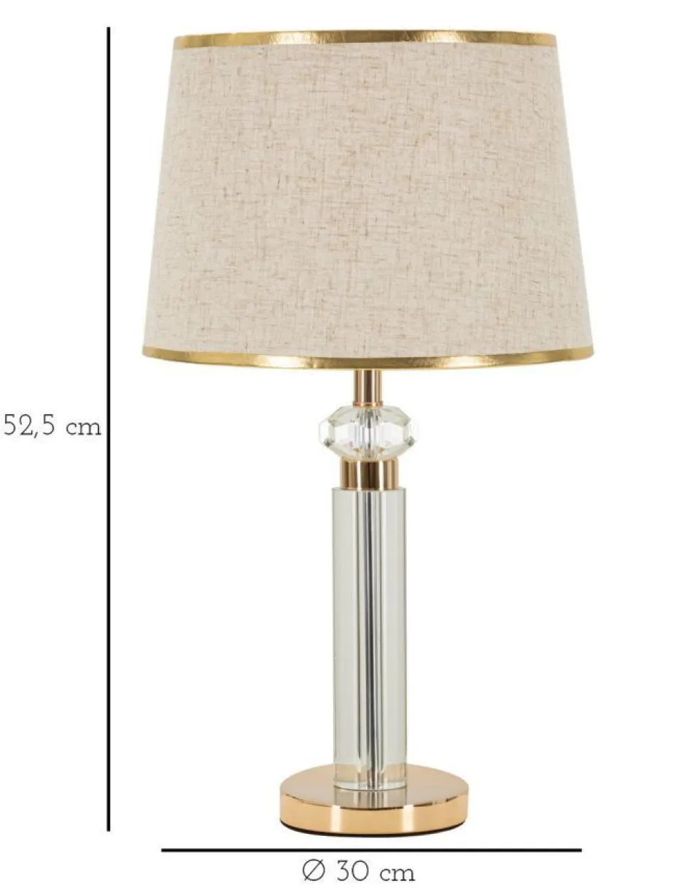 Lampe de table Praga métal doré abat-jour tissu beige bordure dorée