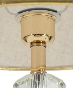 Lampe de table Praga métal doré abat-jour tissu beige bordure dorée