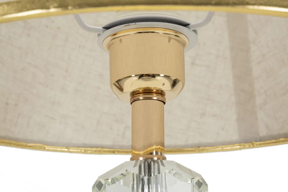 Lampe de table Praga métal doré abat-jour tissu beige bordure dorée