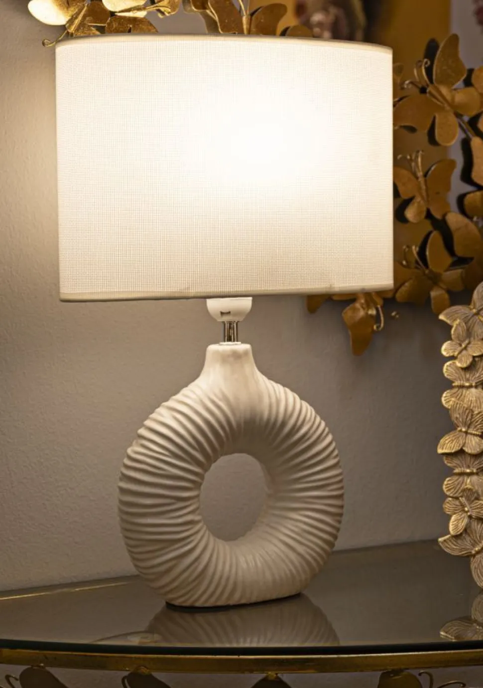 Lampe de table Seta Céramique Blanche abat-jour Tissu Blanc