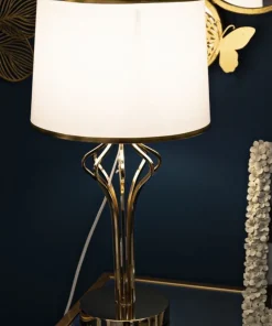 Lampe de table Slimmy Métal Doré abat-jour Tissu Blanc et finitions Dorées