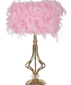 Lampe de table Tarty Métal Doré Abat-jour plumes Roses