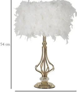 Lampe de table Tarty métal doré abat-jour plumes synthétiques blanches