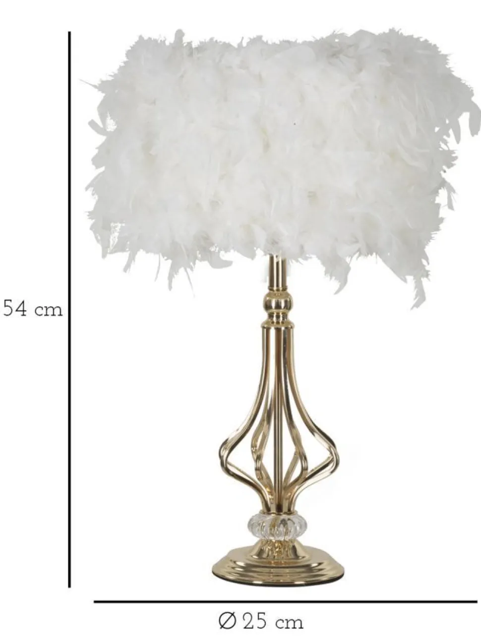 Lampe de table Tarty métal doré abat-jour plumes synthétiques blanches