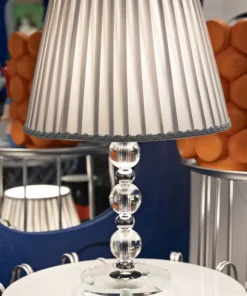 Lampe de table Tolly Métal Argenté Verre abat-jour Tissu Gris
