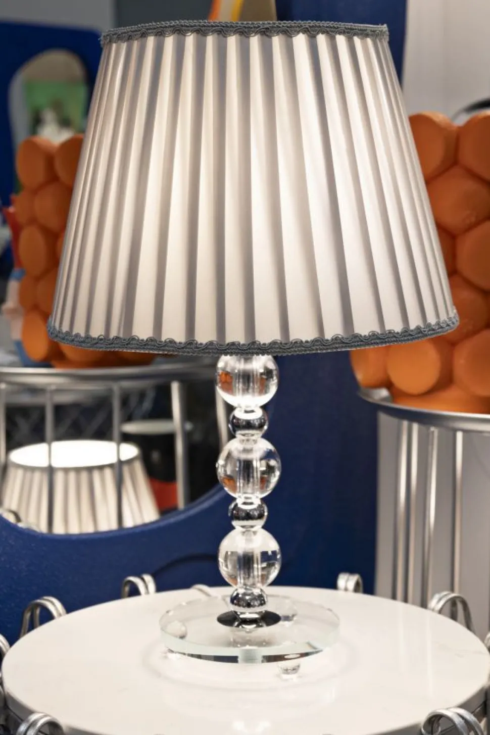 Lampe de table Tolly Métal Argenté Verre abat-jour Tissu Gris