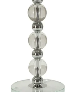Lampe de table Tolly Métal Argenté Verre abat-jour Tissu Gris