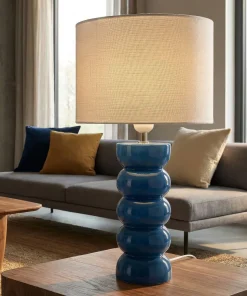 Lampe de table Torr Céramique bleue abat-jour blanc