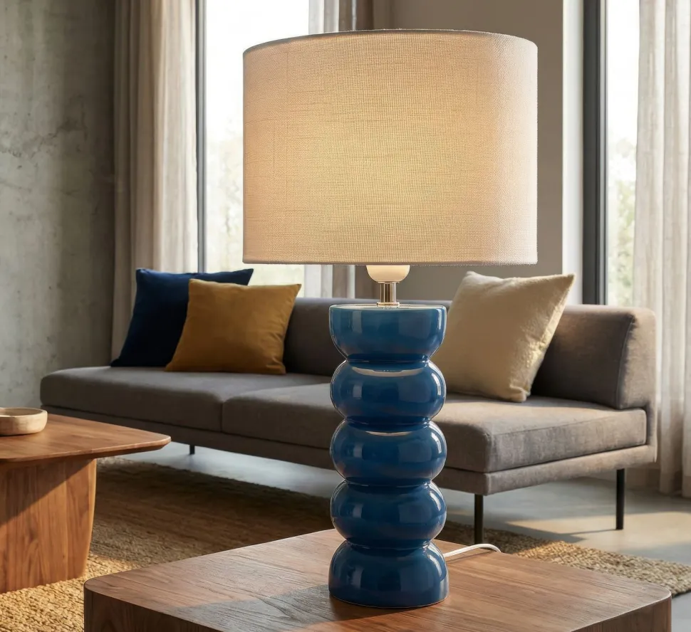 Lampe de table Torr Céramique bleue abat-jour blanc