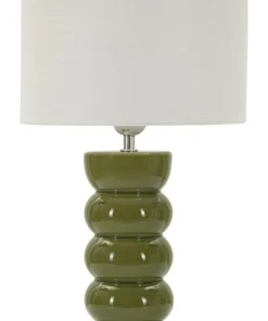 Lampe de table Torr céramique émaillée vert olive abat-jour clair