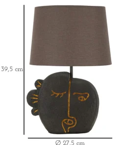 Lampe de table Tribal Polyrésine Noir abat-jour Tissu Gris