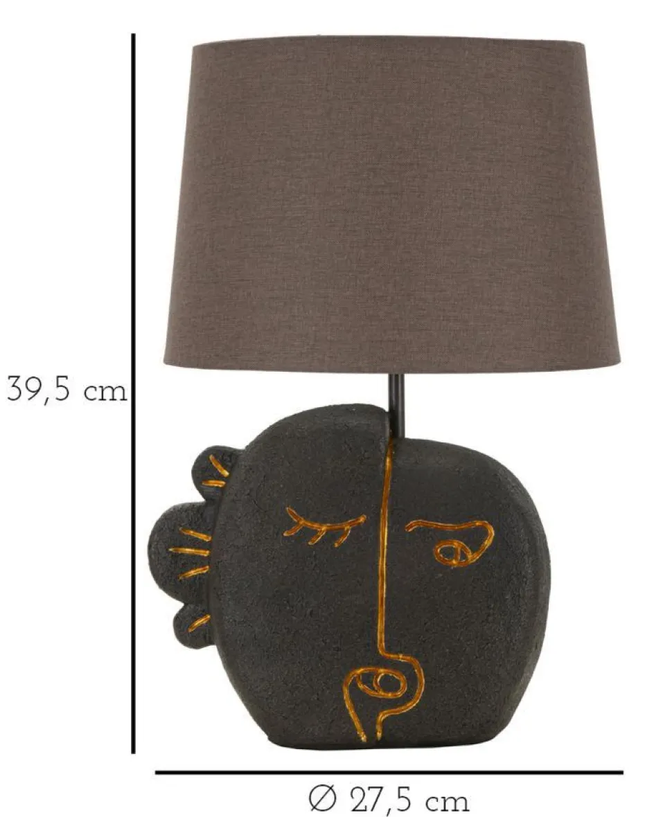 Lampe de table Tribal Polyrésine Noir abat-jour Tissu Gris