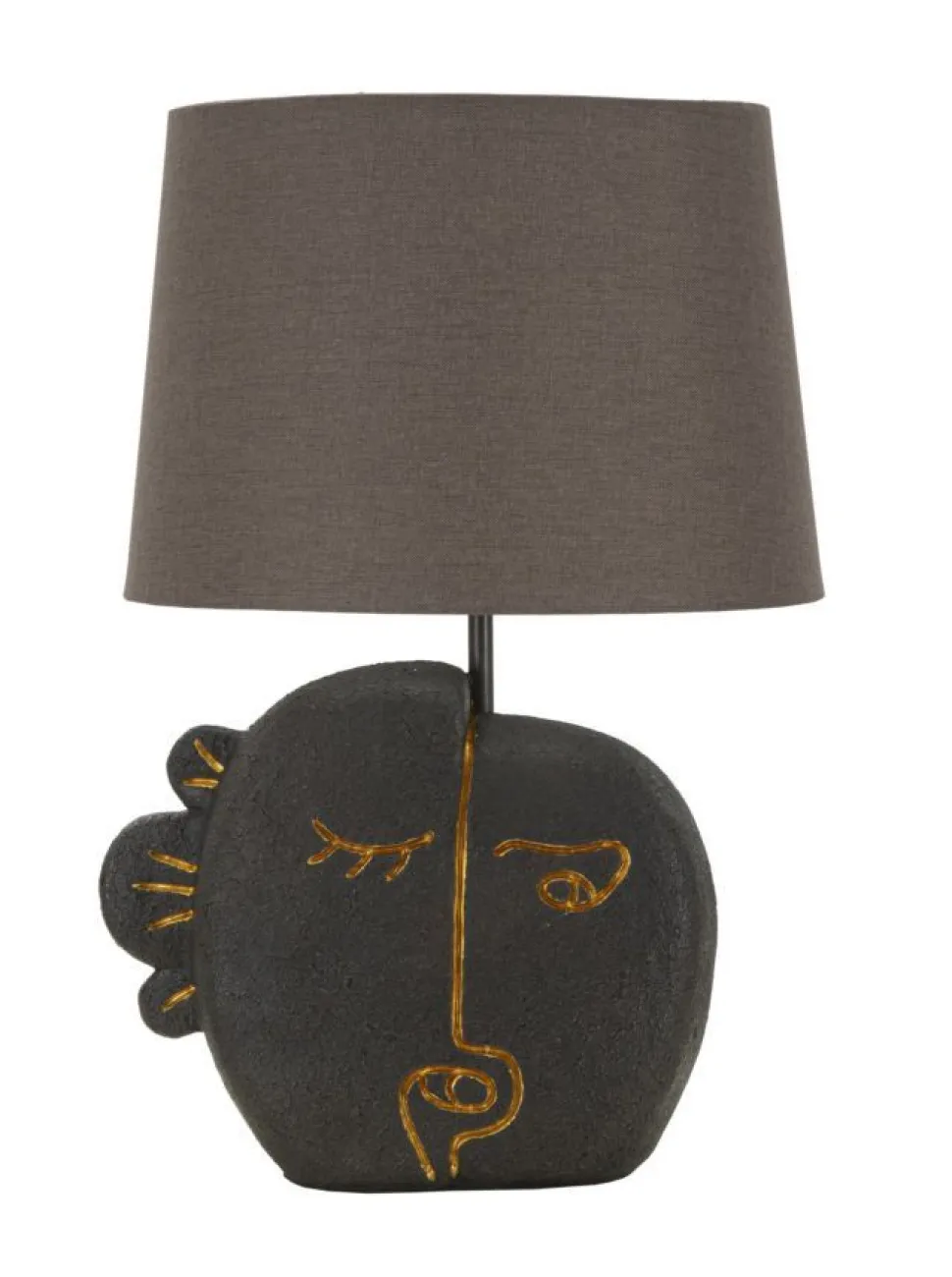 Lampe de table Tribal Polyrésine Noir abat-jour Tissu Gris