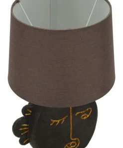 Lampe de table Tribal Polyrésine Noir abat-jour Tissu Gris