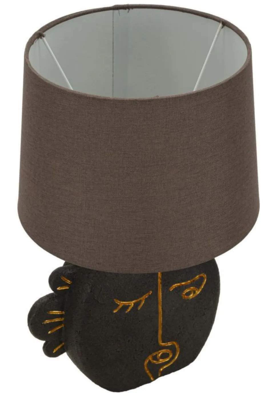 Lampe de table Tribal Polyrésine Noir abat-jour Tissu Gris