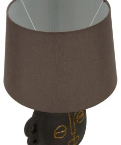 Lampe de table Tribal Résine noire abat-jour Tissu gris
