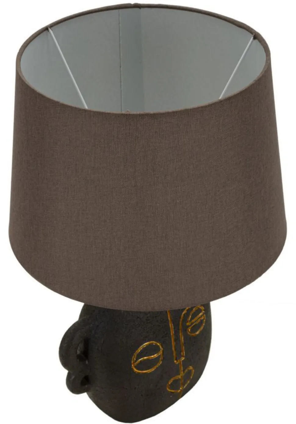 Lampe de table Tribal Résine noire abat-jour Tissu gris