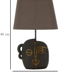 Lampe de table Tribal Résine noire abat-jour Tissu gris