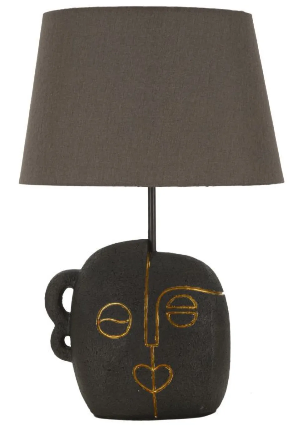 Lampe de table Tribal Résine noire abat-jour Tissu gris