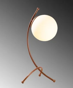 Lampe de table trépied arcs Bulla 43cm Verre Blanc et Métal Or rose