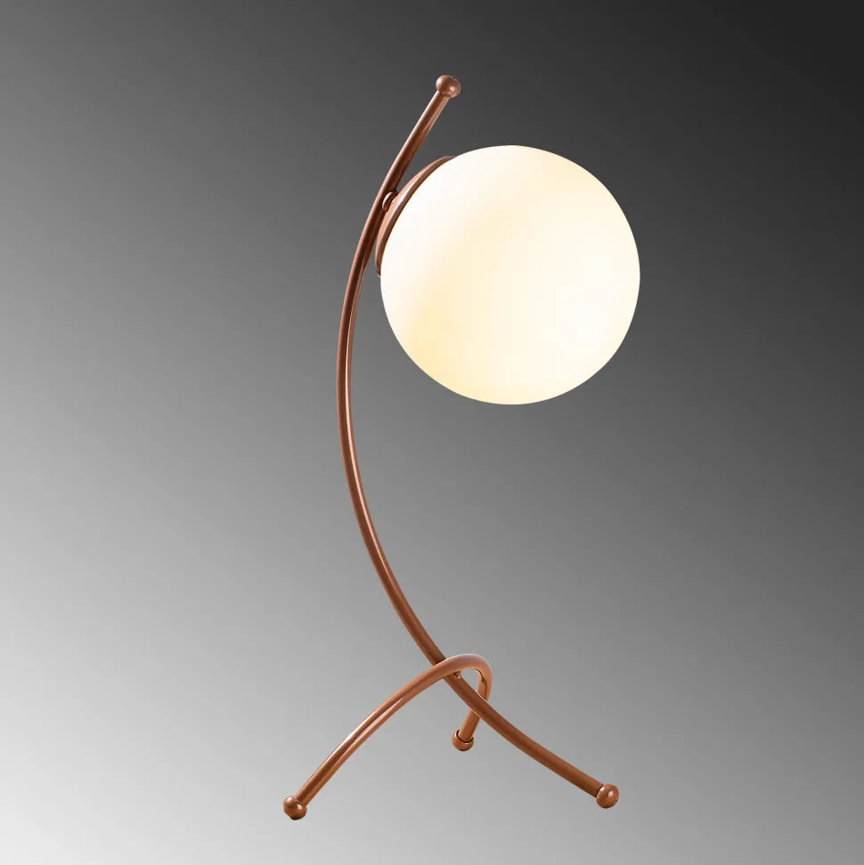 Lampe de table trépied arcs Bulla 43cm Verre Blanc et Métal Or rose