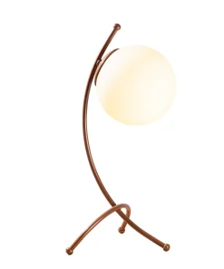 Lampe de table trépied arcs Bulla 43cm Verre Blanc et Métal Or rose