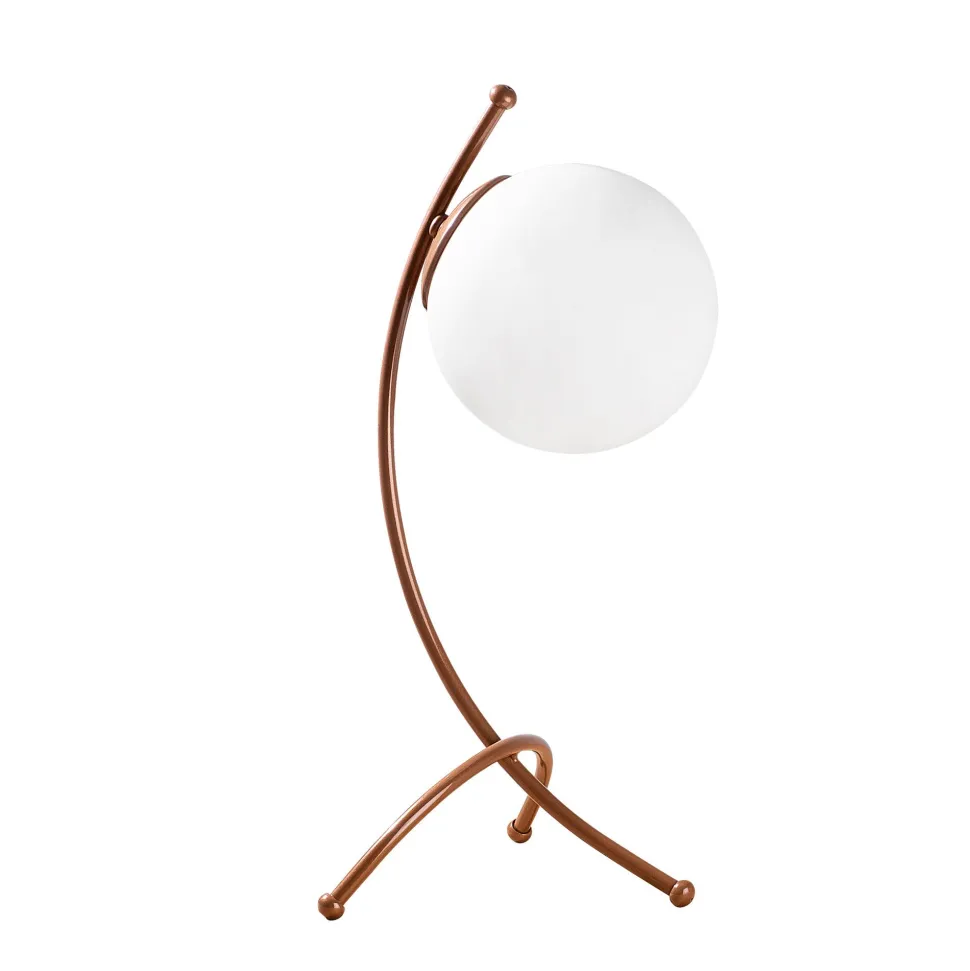 Lampe de table trépied arcs Bulla 43cm Verre Blanc et Métal Or rose