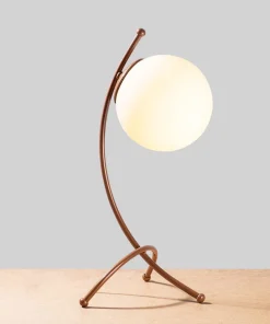 Lampe de table trépied arcs Bulla 43cm Verre Blanc et Métal Or rose
