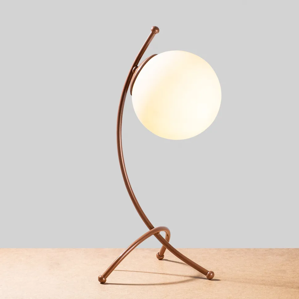 Lampe de table trépied arcs Bulla 43cm Verre Blanc et Métal Or rose
