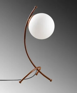 Lampe de table trépied arcs Bulla 43cm Verre Blanc et Métal Or rose