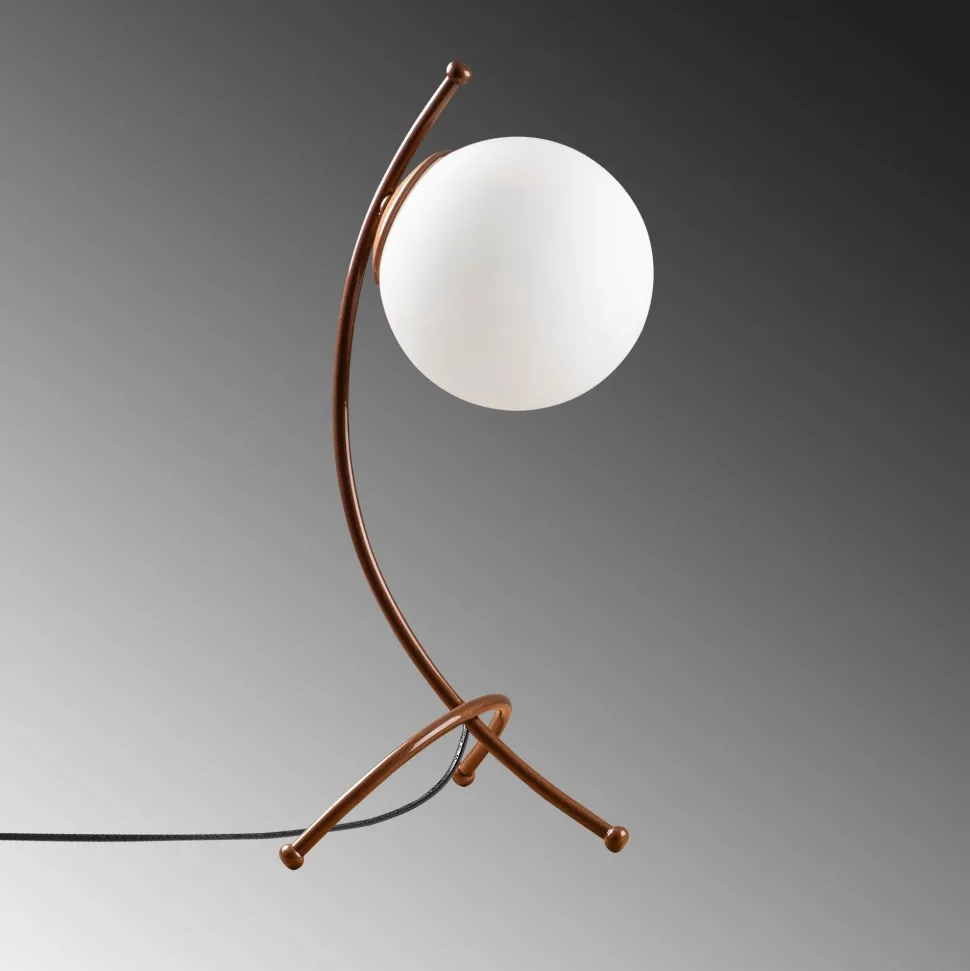 Lampe de table trépied arcs Bulla 43cm Verre Blanc et Métal Or rose