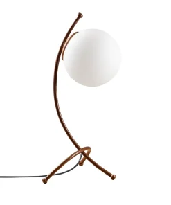 Lampe de table trépied arcs Bulla 43cm Verre Blanc et Métal Or rose