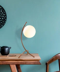 Lampe de table trépied arcs Bulla 43cm Verre Blanc et Métal Or rose