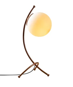 Lampe de table trépied arcs Bulla 43cm Verre Blanc et Métal Or rose