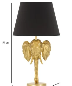 Lampe de table tête d'éléphant en métal noir abat-jour tissu noir