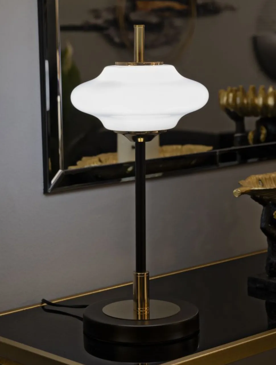 Lampe de table Vintage verre et métal Noir doré