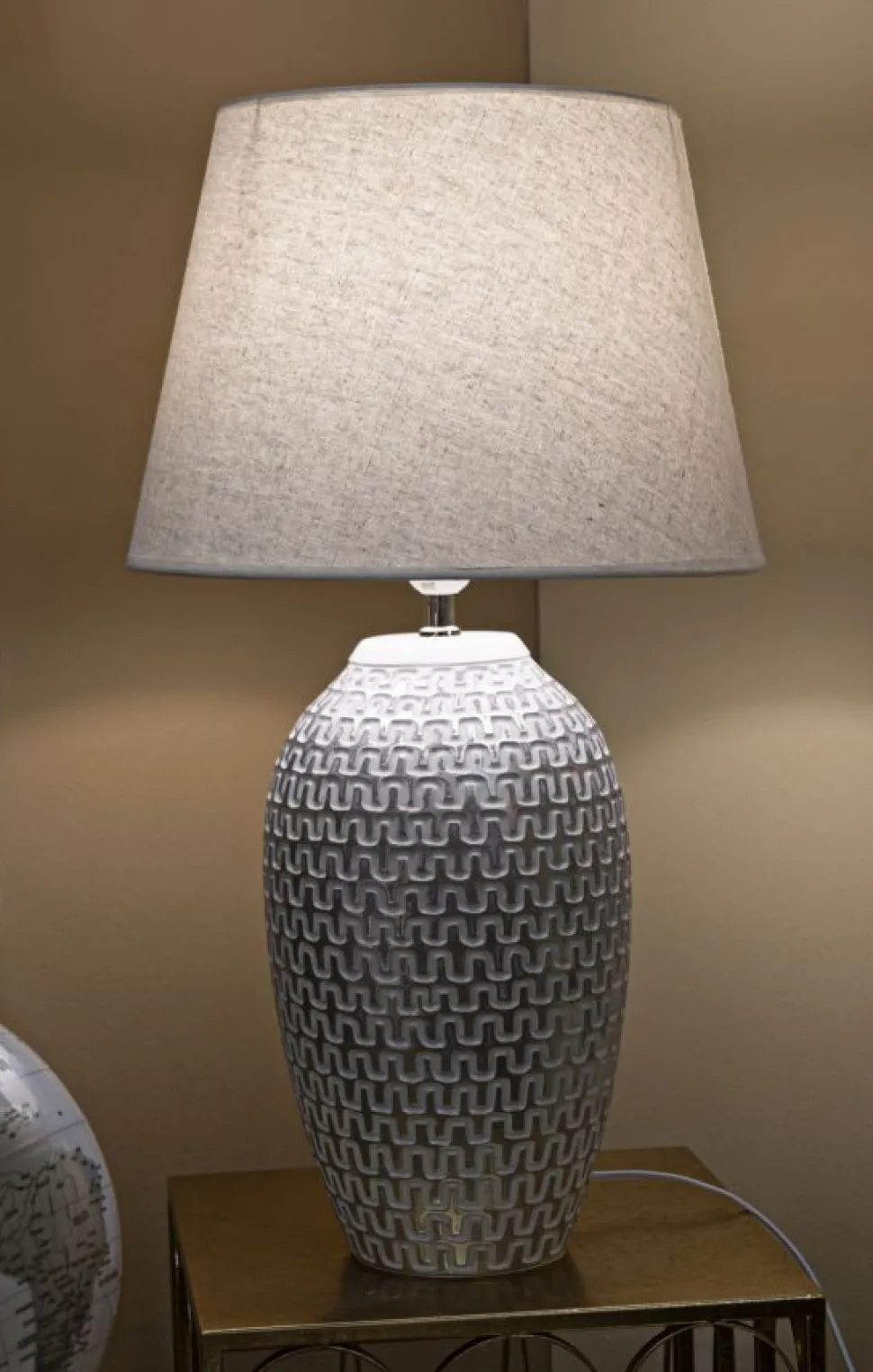Lampe de table Wave Résine et Abat-jour tissu Blanc
