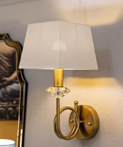 Lampe murale Salzburg dorée avec abat-jour blanc