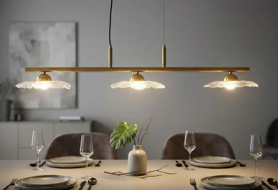 Lampe plafond 3 lumières Emily Verre Transparent structure dorée