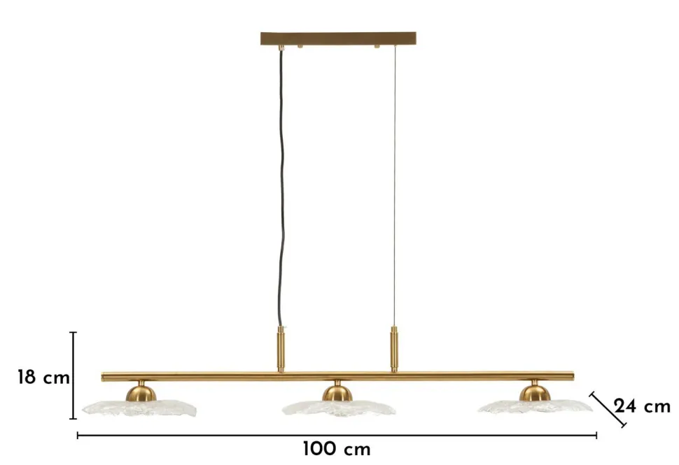 Lampe plafond 3 lumières Emily Verre Transparent structure dorée