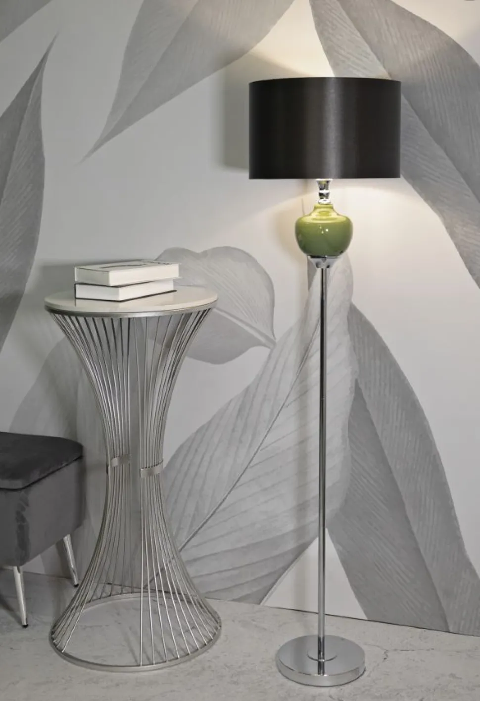 Lampe sur pied Eva Velours Noir et verre Vert