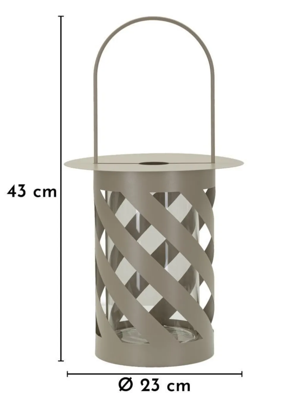 Lanterne en métal taupe motif hélicoïdal