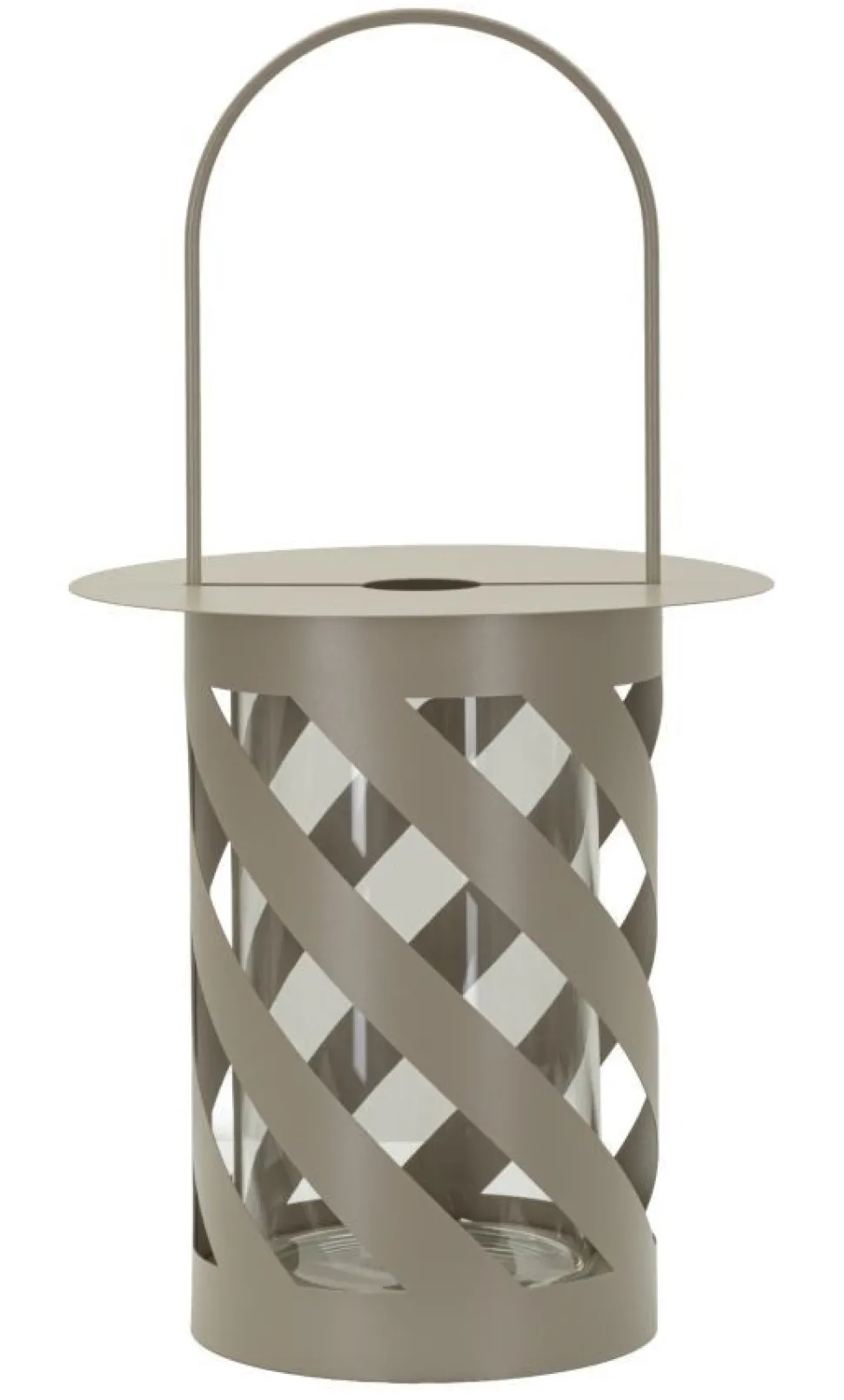 Lanterne en métal taupe motif hélicoïdal