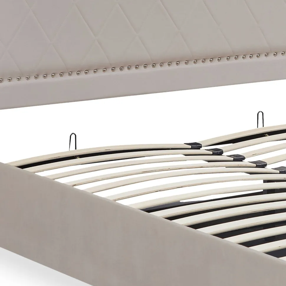 Lit coffre Sandiego avec sommier relevable 140x200cm et tête de lit cloutée Velours Taupe