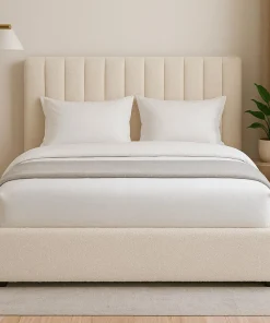 Lit Coffre Songe + Sommier Tissu bouclette Beige 160cm