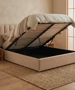 Lit Coffre Songe + Sommier Tissu Beige 160cm