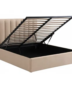 Lit Coffre Songe + Sommier Tissu Beige 160cm
