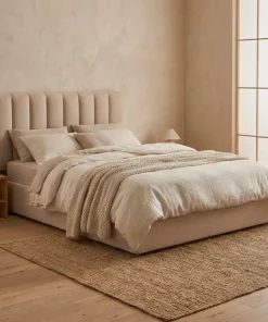Lit Coffre Songe + Sommier Tissu Beige 160cm